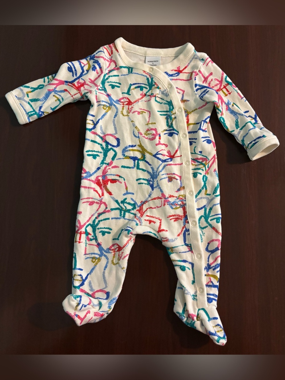 Nordstrom by Cristina Martinez Newborn Long Sleeve Snap Artistic Face Printed PJ